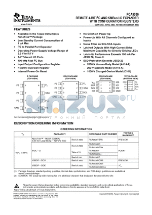 PCA9536DCUR datasheet - REMOTE 4-BIT I2C AND SMBus I/O EXPANDER WITH CONFIGURATION REGISTERS