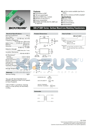 SM-LP-5001 datasheet - Surface Mount Line Matching Transformers