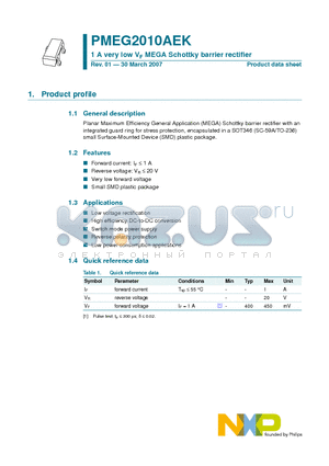 PMEG2010AEK datasheet - 1 A very low VF MEGA Schottky barrier rectifier