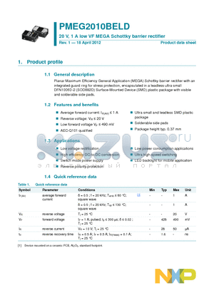 PMEG2010BELD datasheet - 20 V, 1 A low VF MEGA Schottky barrier rectifier