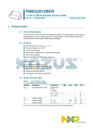 PMEG2010BER datasheet - 1 A low VF MEGA Schottky barrier rectifier