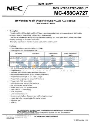 MC-458CA727PFA-A75 datasheet - 8M-WORD BY 72-BIT SYNCHRONOUS DYNAMIC RAM MODULE UNBUFFERED TYPE