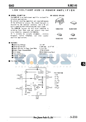 NJM2149V datasheet - LOW VOLTAGE AUDIO POWER AMPLIFIER