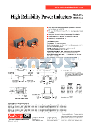 MS63X_64XPTA datasheet - High Reliability Power Inductors