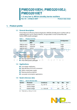 PMEG2010EJ datasheet - 1 A very low VF MEGA Schottky barrier rectifiers