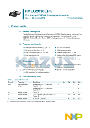 PMEG2010EPK datasheet - 20 V, 1 A low VF MEGA Schottky barrier rectifier