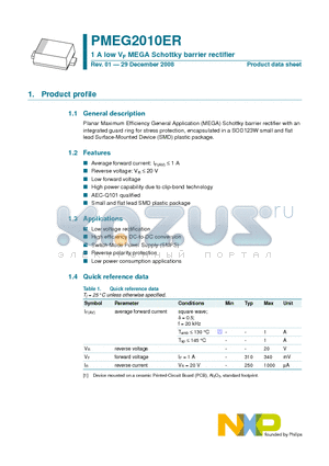PMEG2010ER datasheet - 1 A low VF MEGA Schottky barrier rectifier