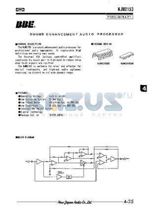 NJM2153D datasheet - SOUND ENHANCEMENT AUDIO PROCESSOR