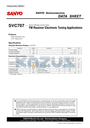 SVC707 datasheet - Silicon Diffused Junction Type FM Receiver Electronic Tuning Applications