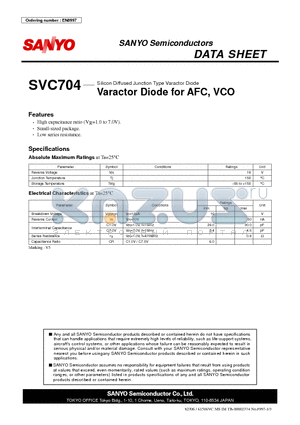 SVC704 datasheet - Silicon Diffused Junction Type Varactor Diode Varactor Diode for AFC, VCO