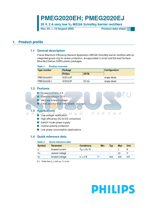 PMEG2020EJ datasheet - 20 V, 2 A very low VF MEGA Schottky barrier rectifiers