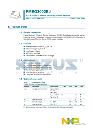 PMEG3002EJ datasheet - 200 mA low VF MEGA Schottky barrier rectifier