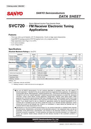 SVC720 datasheet - Silicon Diffused Junction Type Varactor Diode FM Receiver Electronic Tuning Applications
