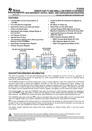 PCA9538DBRG4 datasheet - REMOTE 8-BIT I2C AND SMBus LOW-POWER I/O EXPANDER WITH INTERRUPT OUTPUT, RESET, AND CONFIGURATION REGISTERS