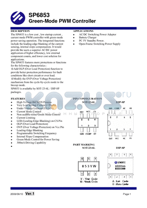 SP6853 datasheet - Green-Mode PWM Controller