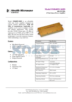 SM04093-36HS datasheet - 400-925 MHz 4 Watt Linear Power Amplifier