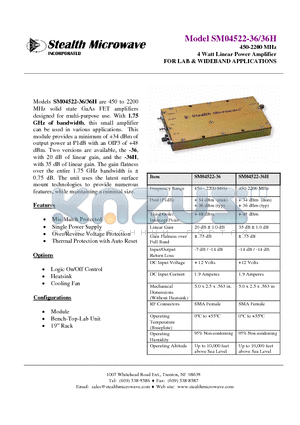 SM04522-36 datasheet - 450-2200 MHz 4 Watt Linear Power Amplifier