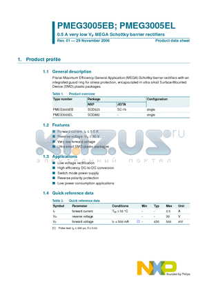 PMEG3005EL datasheet - 0.5 A very low VF MEGA Schottky barrier rectifiers