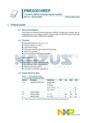 PMEG3010BEP datasheet - 1 A low VF MEGA Schottky barrier rectifier