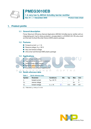 PMEG3010EB datasheet - 1 A very low VF MEGA Schottky barrier rectifier