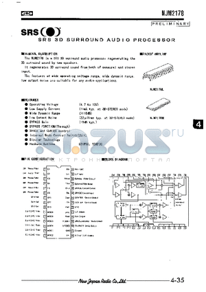 NJM2178 datasheet - SRS 3D SURROUND AUDIO PROCESSOR