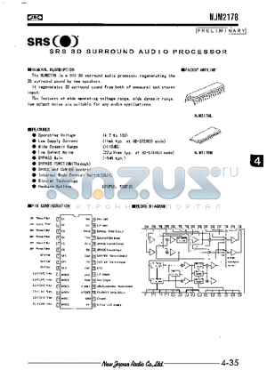 NJM2178L datasheet - SRS 3D SURROUND AUDIO PROCESSOR