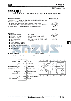 NJM2179 datasheet - SRS 3D SURROUND AUDIO PROCESSOR