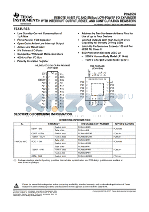 PCA9539DBQRG4 datasheet - REMOTE 16-BIT I2C AND SMBus LOW-POWER I/O EXPANDER WITH INTERRUPT OUTPUT, RESET, AND CONFIGURATION REGISTERS