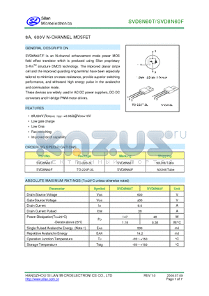 SVD8N60T datasheet - 8A, 600V NCHANNEL MOSFET