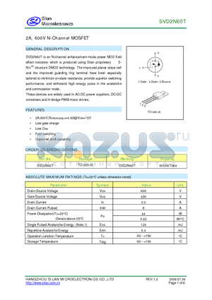 SVD2N60T datasheet - 2A, 600V NChannel MOSFET
