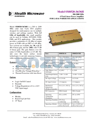 SM0520-36H datasheet - 500-2000 MHz 4 Watt Linear Power Amplifier