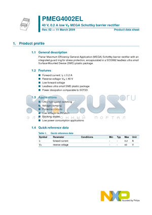 PMEG4002EL datasheet - 40 V, 0.2 A low VF MEGA Schottky barrier rectifier