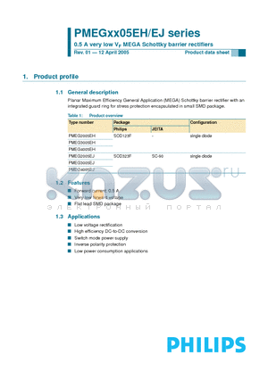PMEG4005EJ datasheet - 0.5 A very low VF MEGA Schottky barrier rectifiers