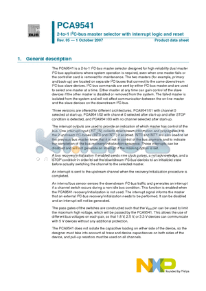 PCA9541D/01 datasheet - 2-to-1 I2C-bus master selector with interrupt logic and reset