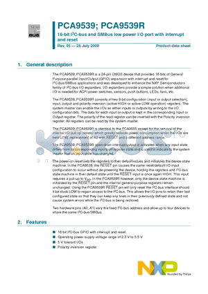 PCA9539RBS datasheet - 16-bit I2C-bus and SMBus low power I/O port with interrupt and reset