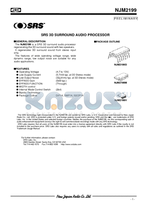 NJM2199D datasheet - SRS 3D SURROUND AUDIO PROCESSOR