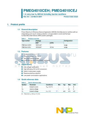 PMEG4010CEJ datasheet - 1 A very low VF MEGA Schottky barrier rectifiers