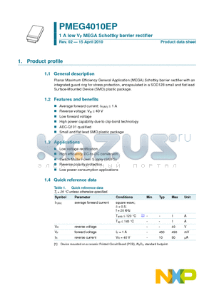 PMEG4010EP_10 datasheet - 1 A low VF MEGA Schottky barrier rectifier