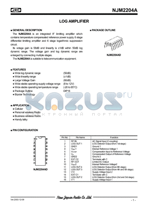 NJM2204A datasheet - LOG AMPLIFIER