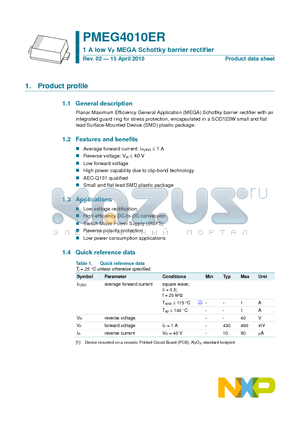 PMEG4010ER datasheet - 1 A low VF MEGA Schottky barrier rectifier