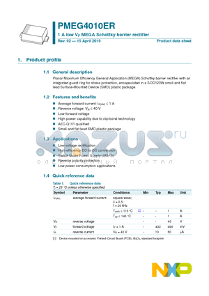 PMEG4010ER_10 datasheet - 1 A low VF MEGA Schottky barrier rectifier