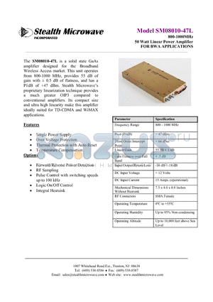 SM08010-47L datasheet - 800-1000MHz 50 Watt Linear Power Amplifier