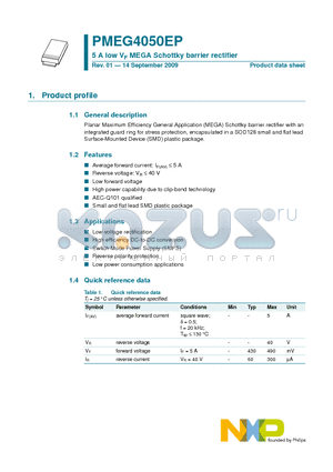 PMEG4050EP datasheet - 5 A low VF MEGA Schottky barrier rectifier