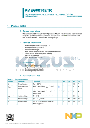 PMEG6010ETR datasheet - High-temperature 60 V, 1 A Schottky barrier rectifier