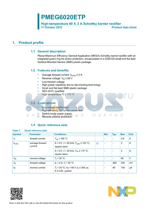 PMEG6020ETP datasheet - High-temperature 60 V, 2 A Schottky barrier rectifier