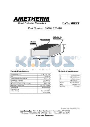 SM08223410 datasheet - Electrical Specifications: Mechanical Specifications: