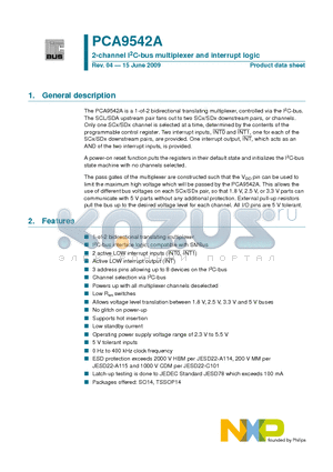 PCA9542APW datasheet - 2-channel I2C-bus multiplexer and interrupt logic