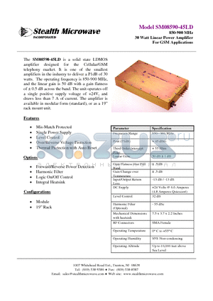 SM08590-45LD datasheet - 850-900 MHz 30 Watt Linear Power Amplifier