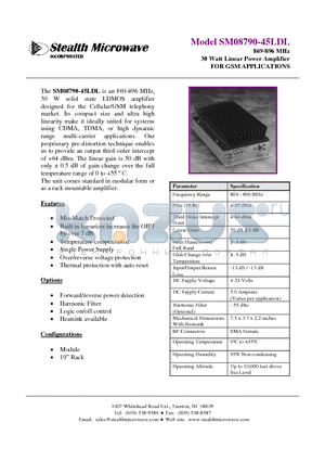 SM08790-45LDL datasheet - 869-896 MHz 30 Watt Linear Power Amplifier