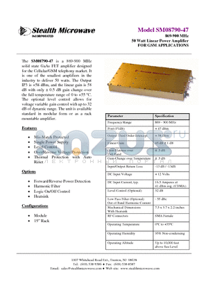 SM08790-47 datasheet - 869-900 MHz 50 Watt Linear Power Amplifier